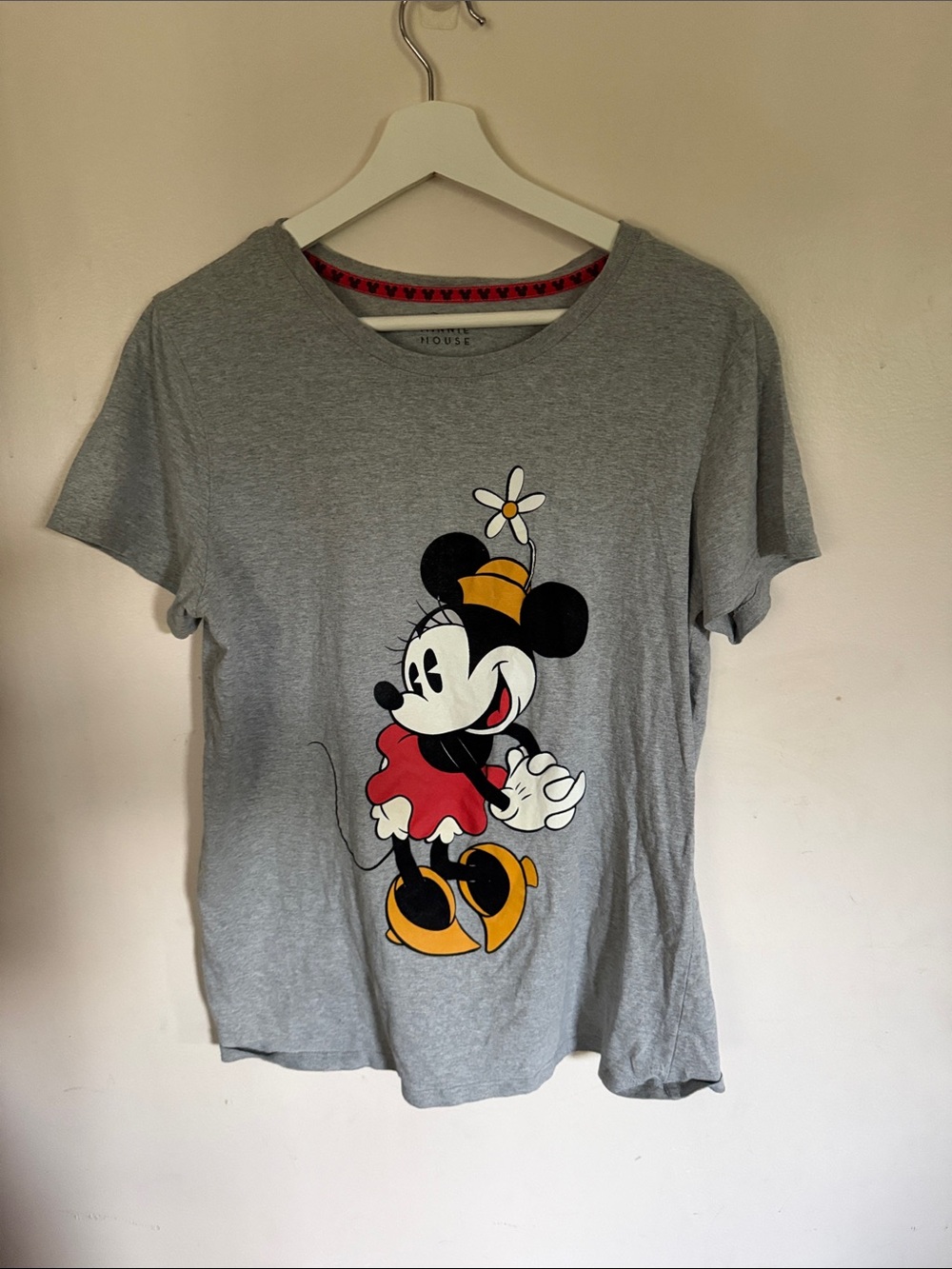 Disney Grey Minnie Mouse Graphic Tee with Red and Yellow Accents